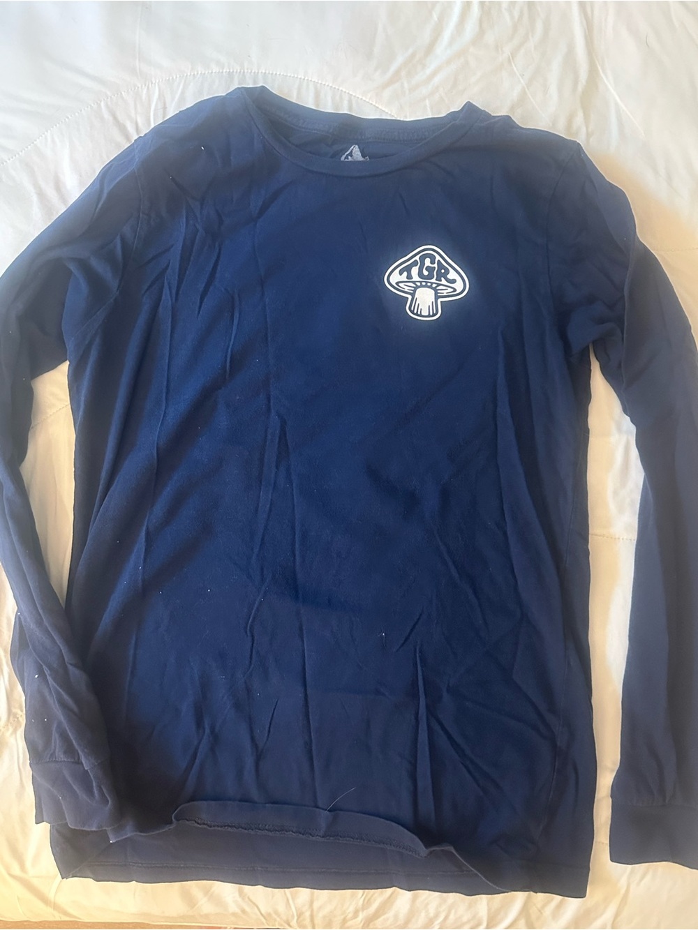 Long-Sleeve Navy Crewneck Shirt with Chest Emblem